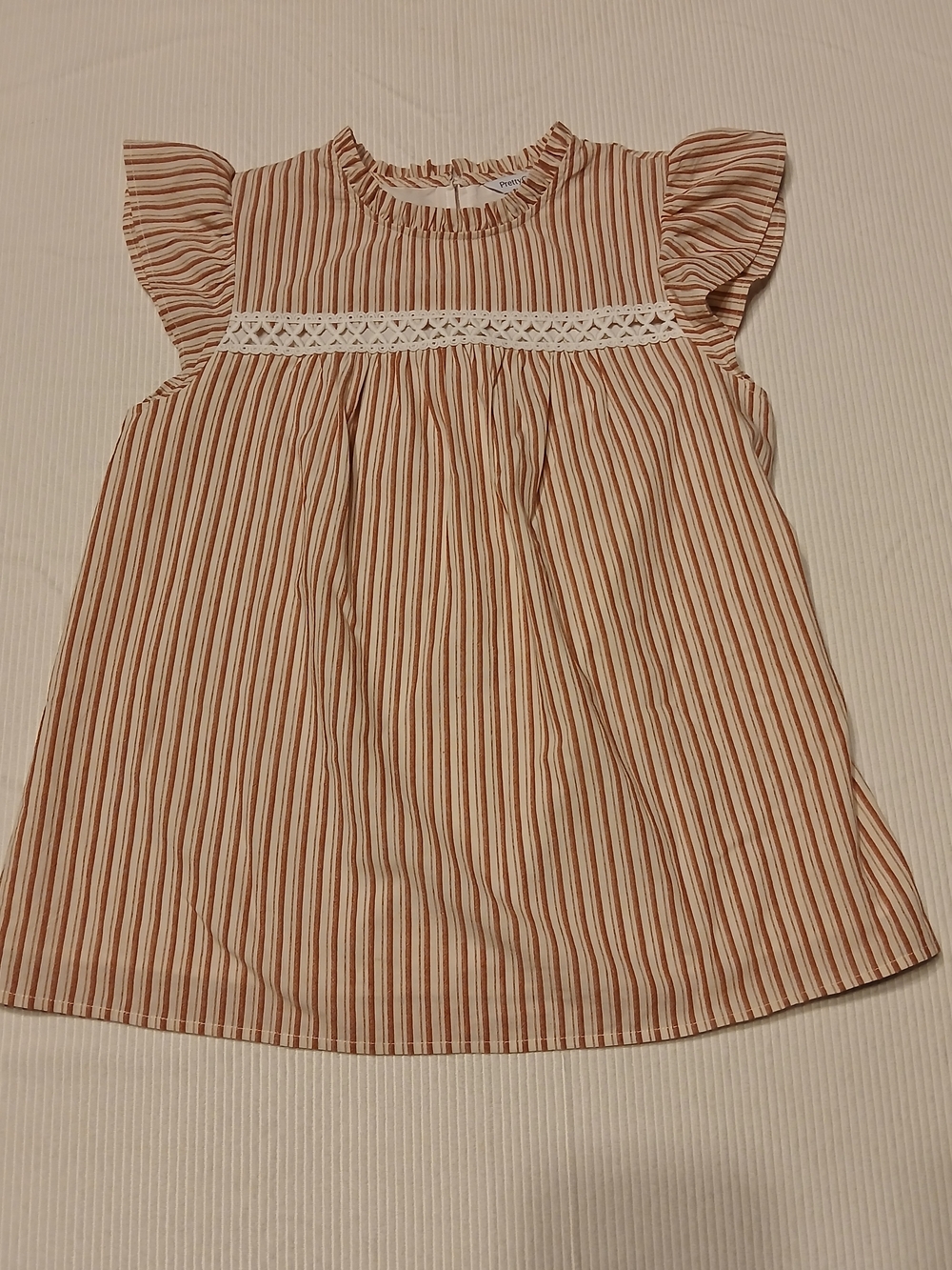 PRETTYGARDEN Women's Striped Blouse Size Small S Ruffle Sleeve Crochet Lace Top